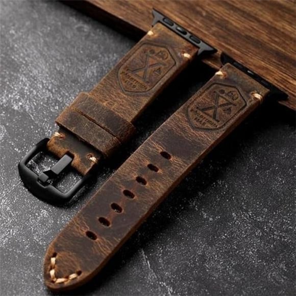 NEW Brown Vintage Genuine Leather Apple Watch Band - Picture 1 of 7